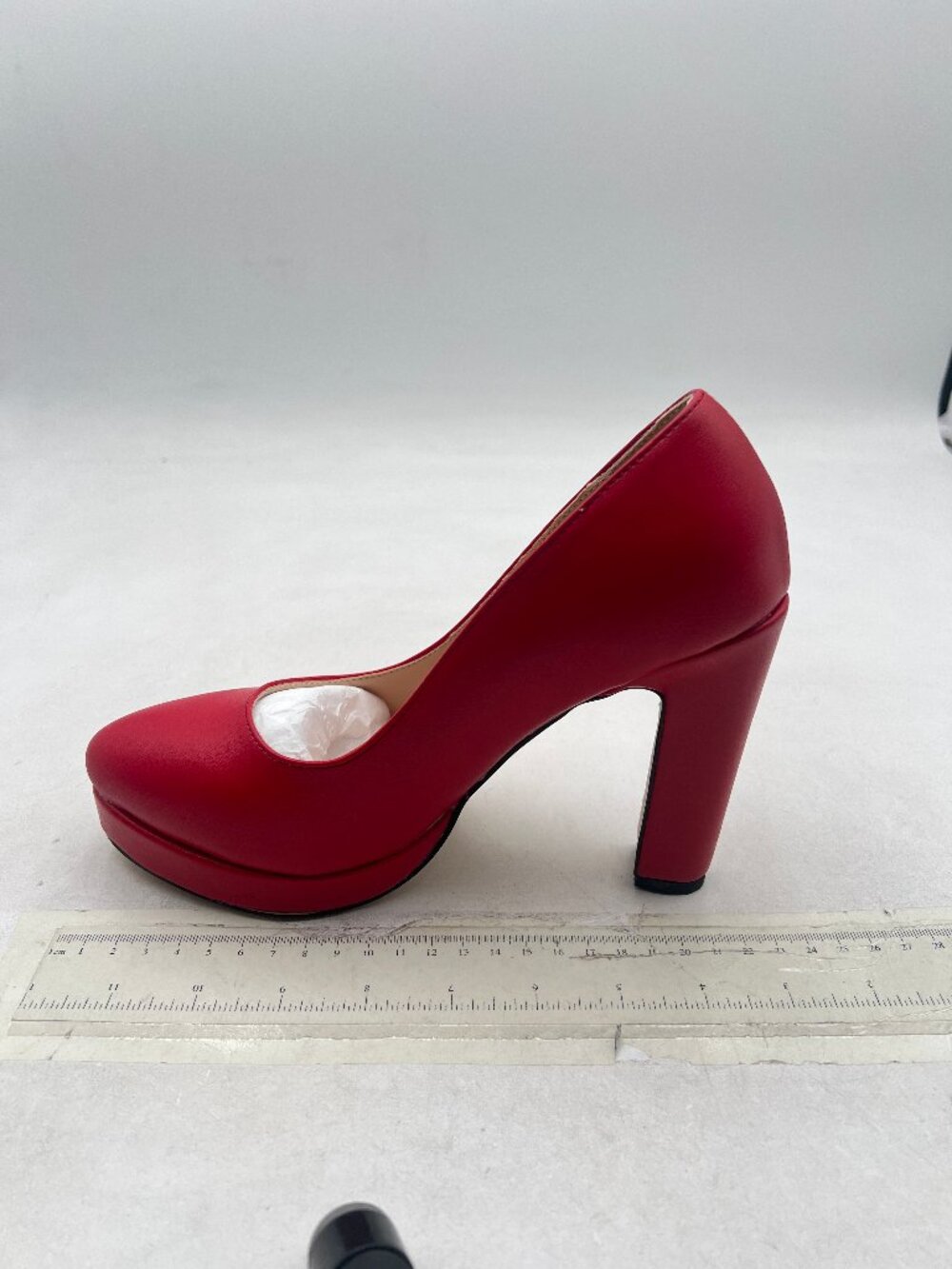 miss left Red Platform Closed Toe Pumps Classic Slip On Block High Heels Shoe